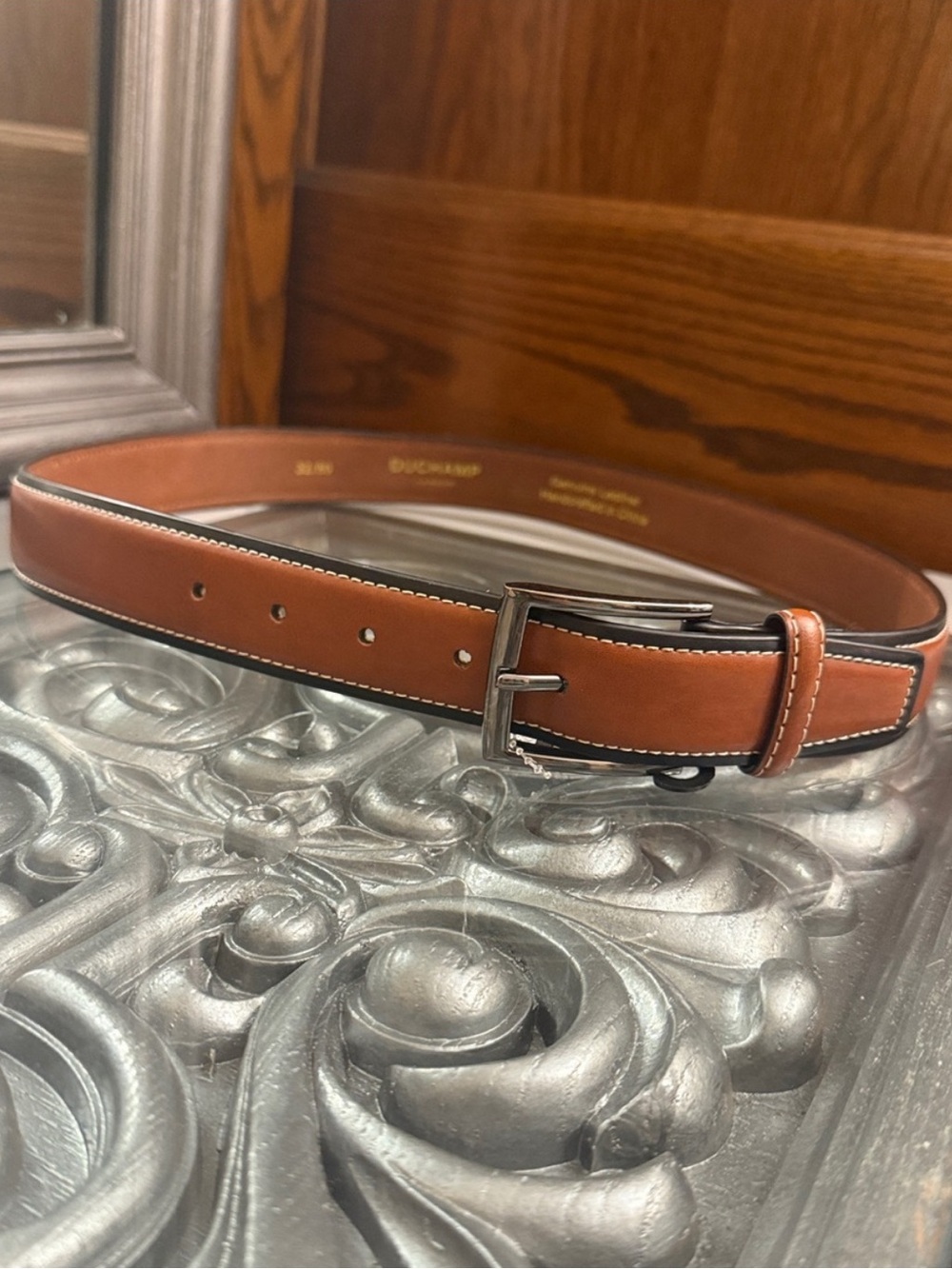 Duchamp London 32 Waist Tan Brown Leather Men's Belt Polished Buckle
